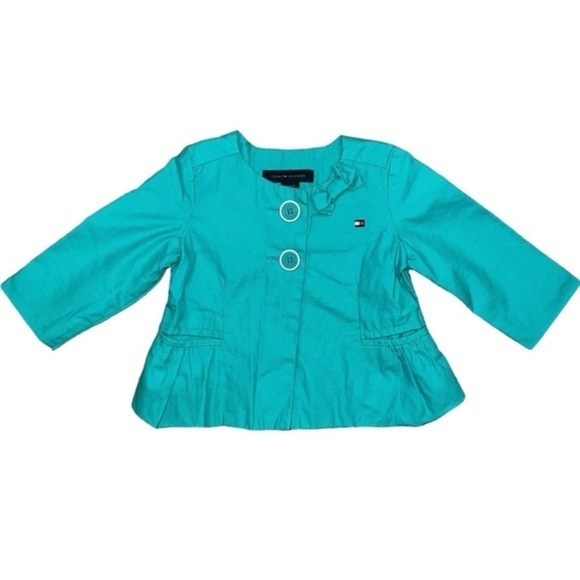 Tommy Hilfiger Other - {EUC Tommy Hilfiger Baby Girl’s Lightweight Peplum Jacket in Green 6-9 month}